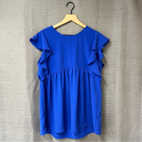 Ces Femme Cobalt Blue Flutter Sleeve Baby Doll Blouse Size Large - Picture 2 of 6